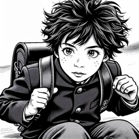 Boy like Midoriya in school uniform transformed with the Manga Art effect