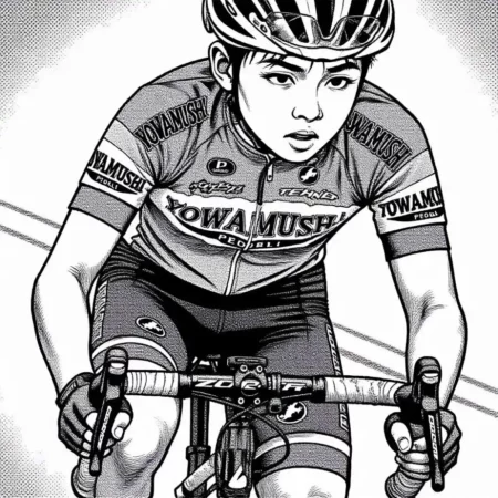 Boy like Onoda on bicycle transformed with the Manga Art effect