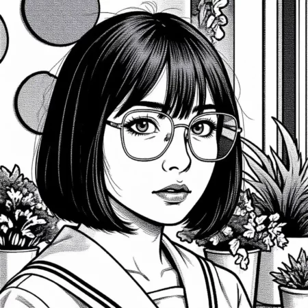 Girl like Komi with short hair and glasses transformed with the Manga Art effect