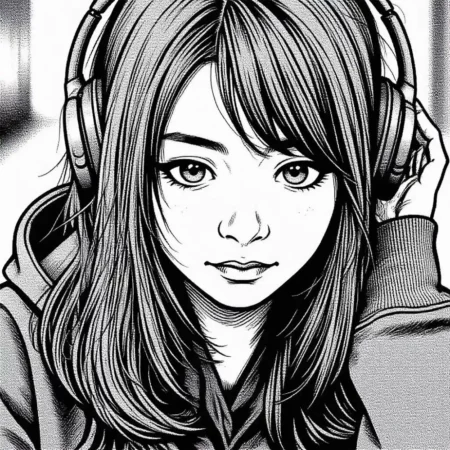 Girl like Rei in hoodie transformed with the Manga Art effect