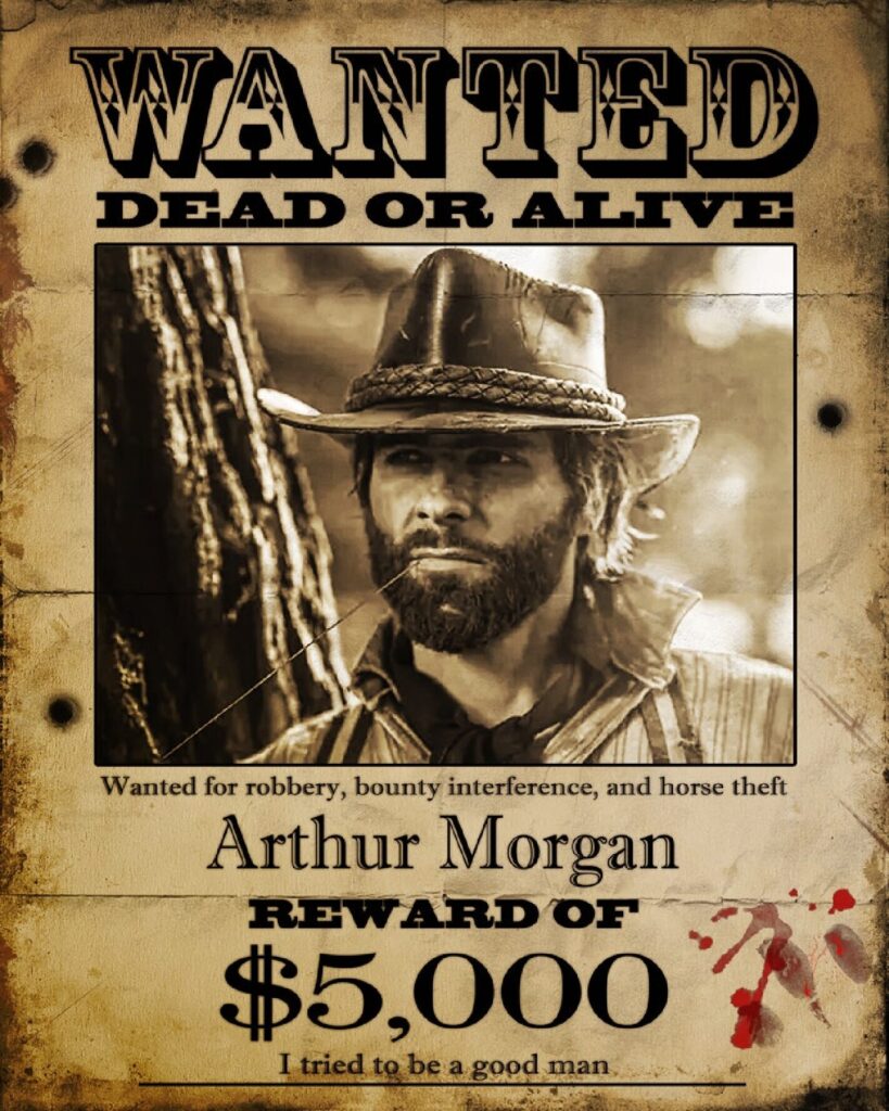 Arthur Morgan red dead western outlaw wanted poster