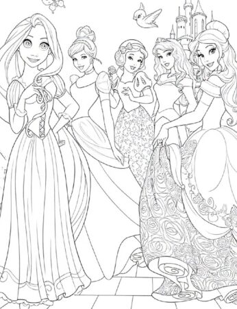 Beautiful princesses standing together near castle