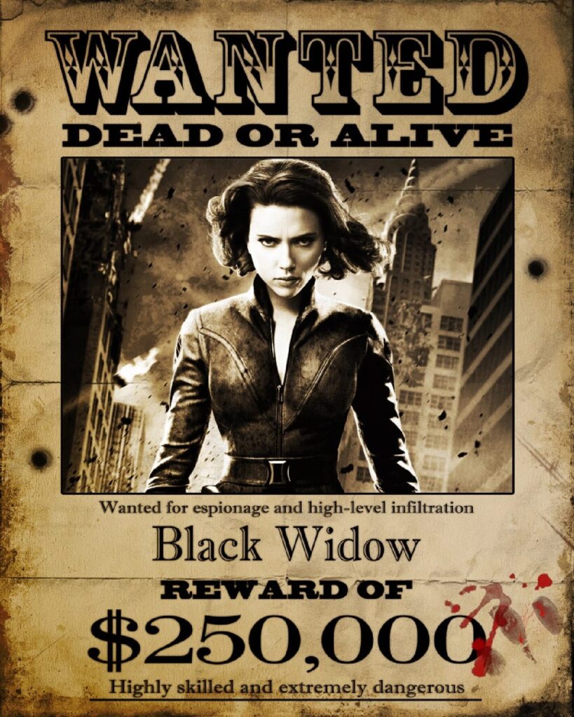 Black Widow marvel wanted poster spy outlaw template