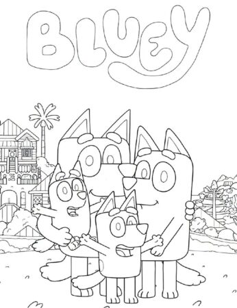 Bluey family together in front of their house