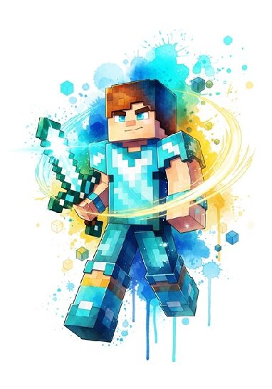 Energetic Minecraft Legends Warrior Poster with Sword Light Effect