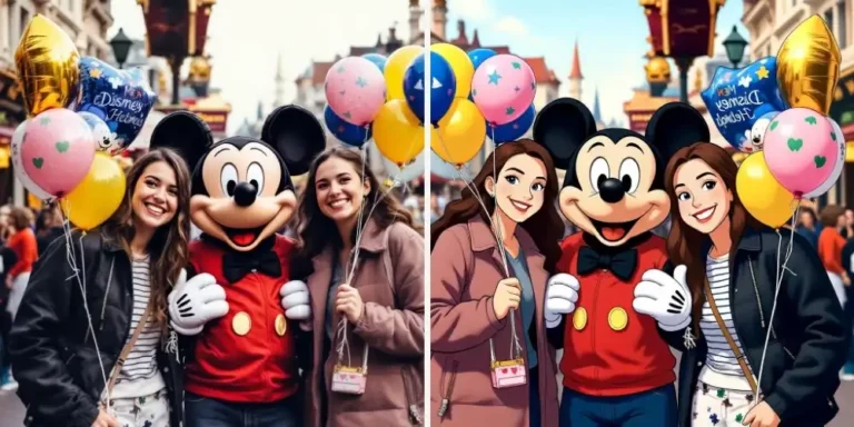 Friends with Mickey balloons transformed with the Disney Art effect