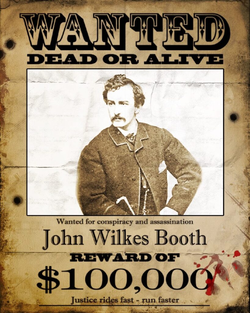 John Wilkes Booth FBI wanted dead or alive poster outlaw