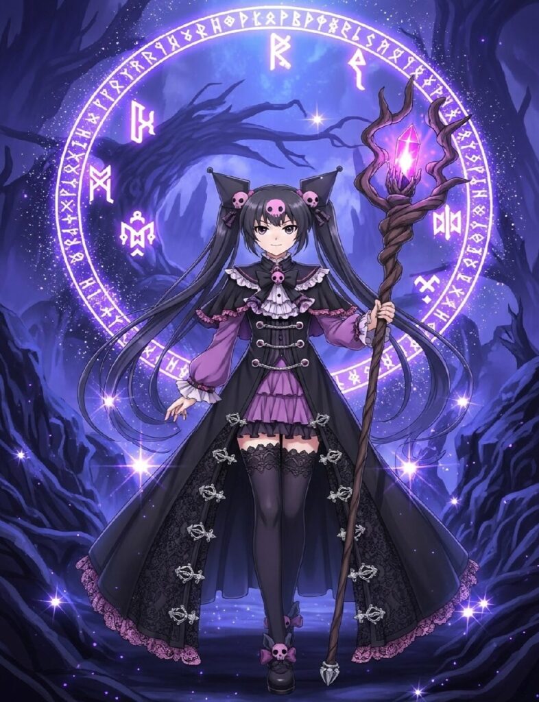 Kuromi Casting a Spell of Style and Trouble as a Sorceress