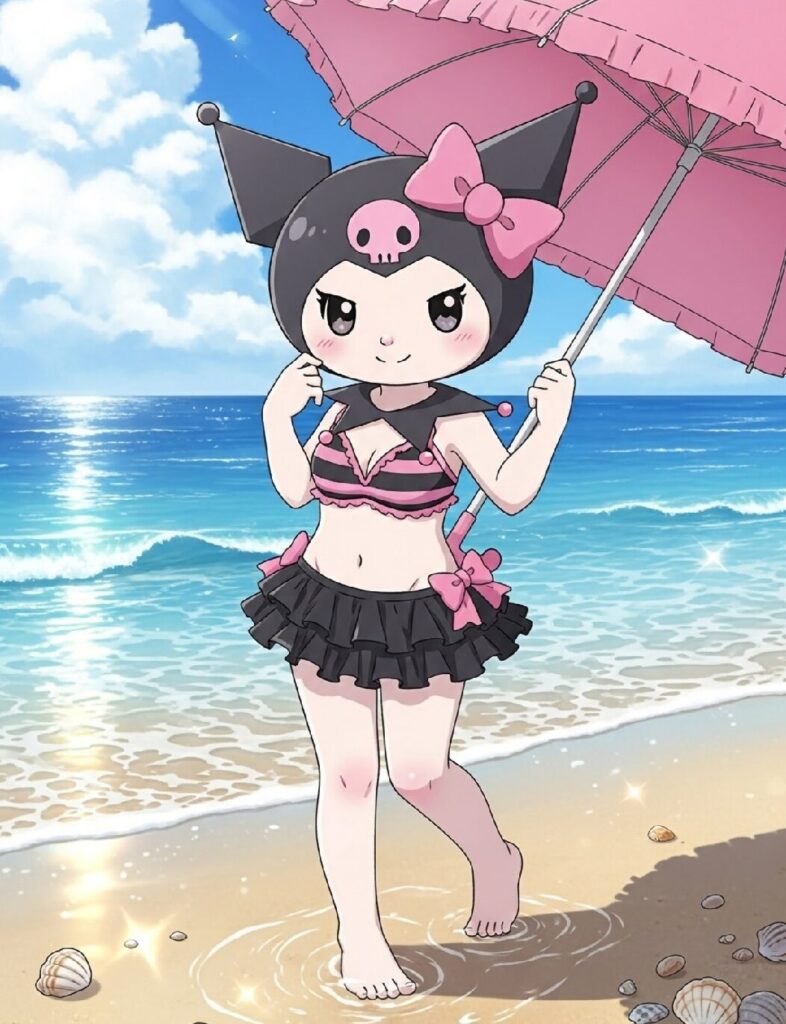 Kuromi Enjoying Sunshine Sparkles and Sea Breeze at the Beach