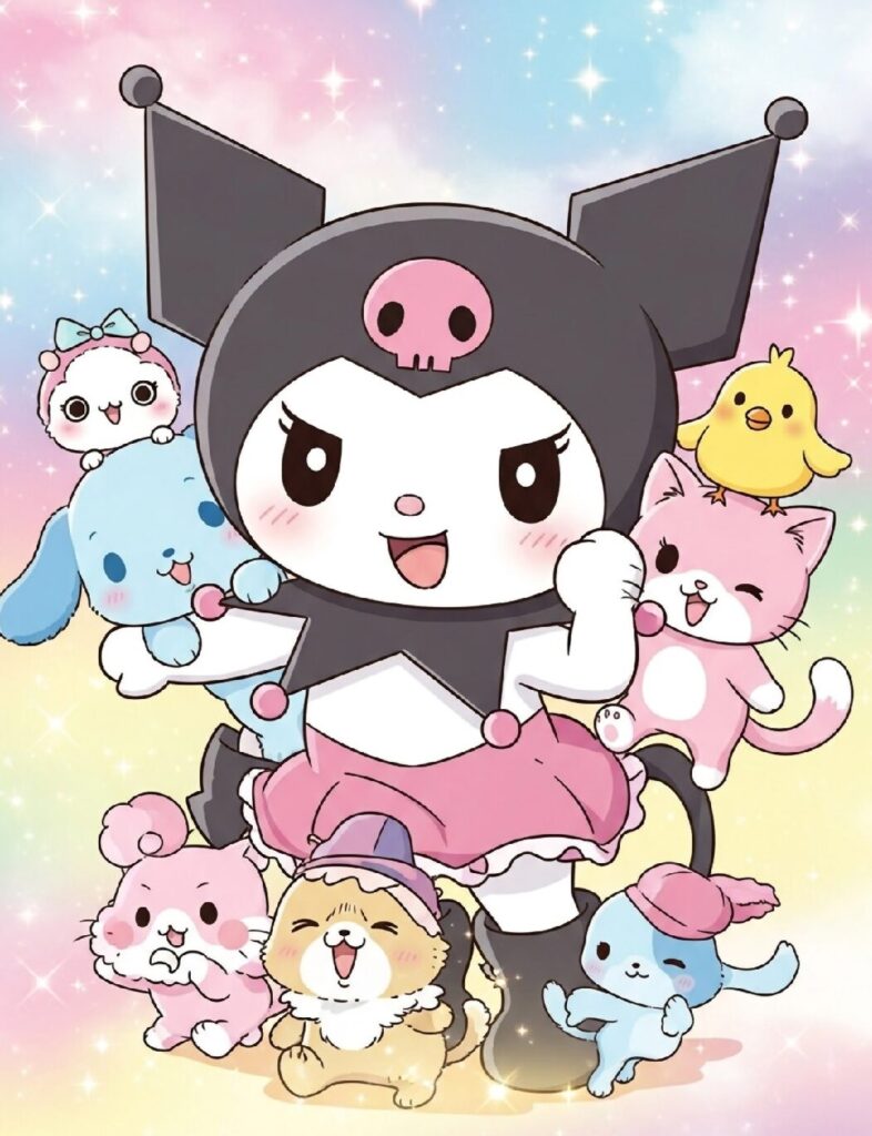 Kuromi Surrounded by Cute Chaos and Little Pets