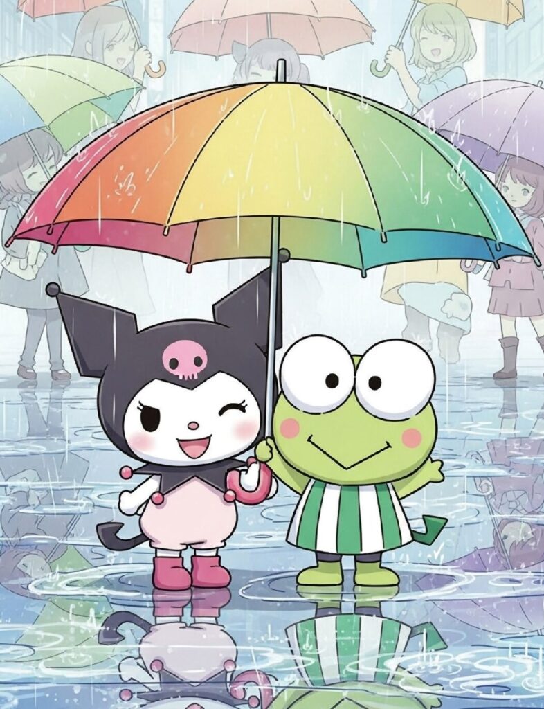 Kuromi and Keroppi Splashing Through Fun Times