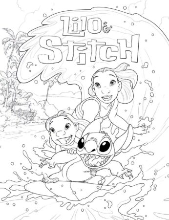 Lilo & Stitch surfing together in Hawaii