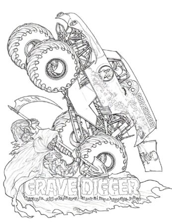 Monster truck Grave Digger jumping with massive wheels