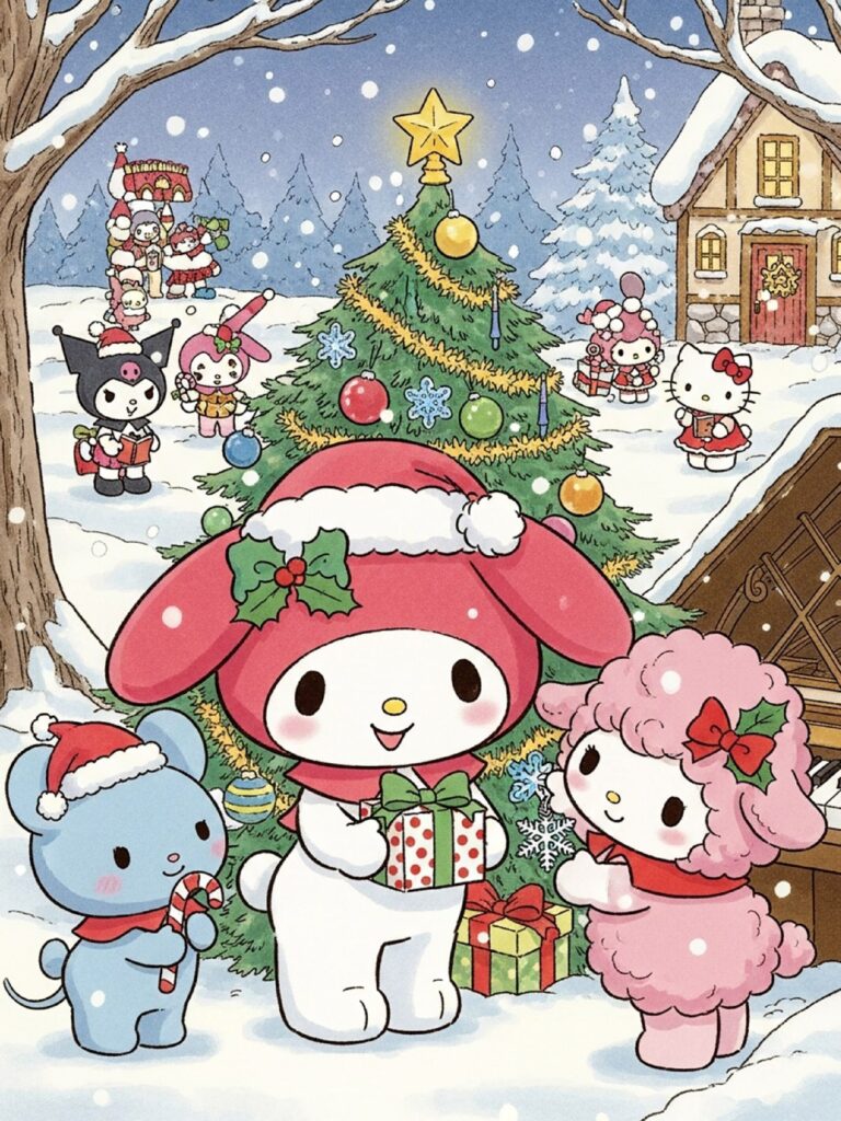 My Melody celebrating Christmas with friends