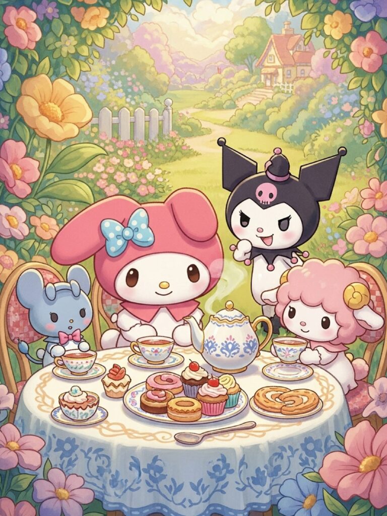 My Melody enjoying tea time with friends