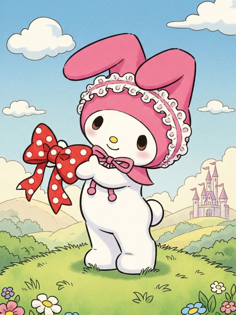 My Melody posing with a cute bow