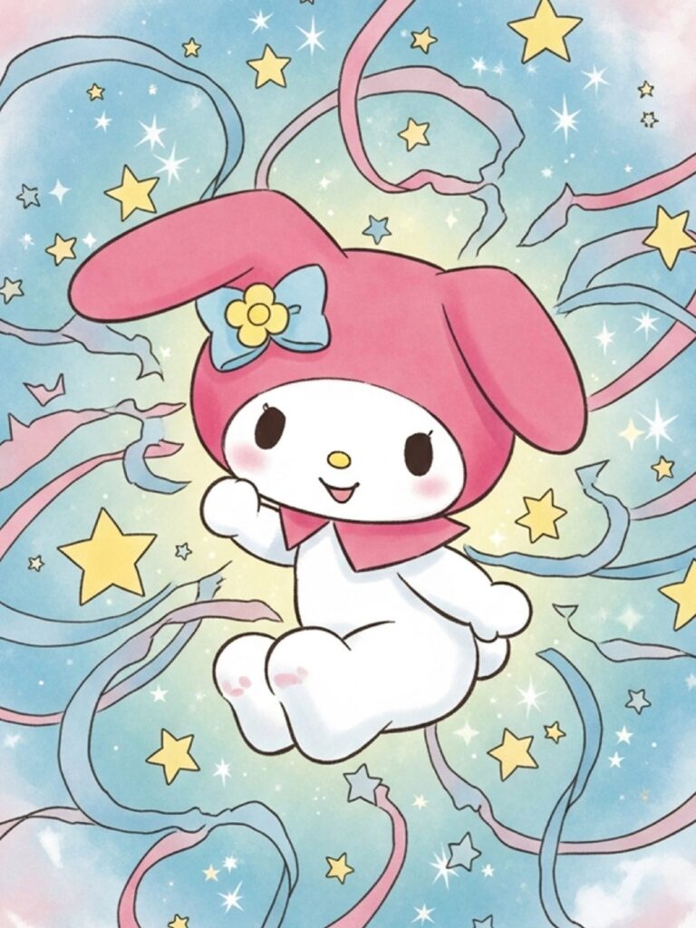 My Melody surrounded by stars and ribbons