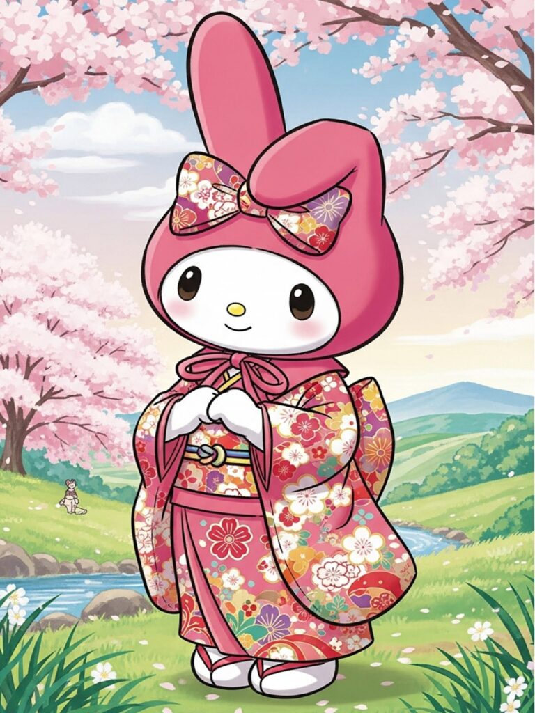 My Melody wearing a traditional kimono